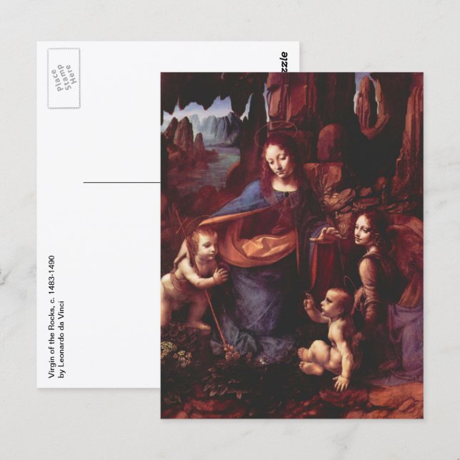 Postal Virgen de las Rocas de Leonardo da Vinci (Anverso / Reverso)