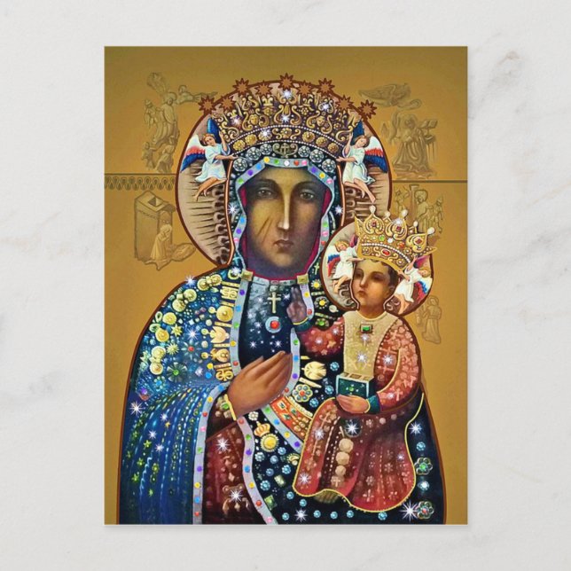 Postal Virgen de Madonna Negra María Oración más antigua  (Anverso)