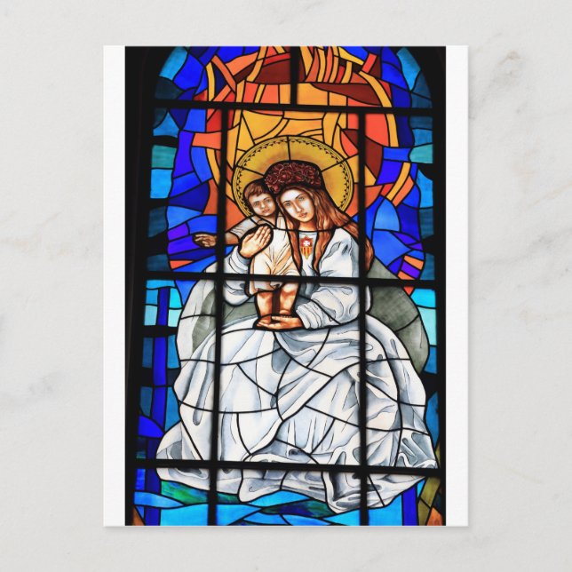 Postal Virgen María bebé Jesucristo ventana de vidrio man (Anverso)