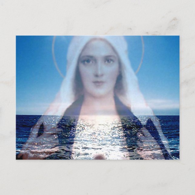 Postal Virgen María bendecido sobre el océano (Anverso)