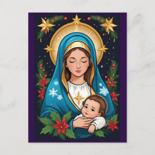 Postal Virgen María Católica Romana Navidad Cristiana