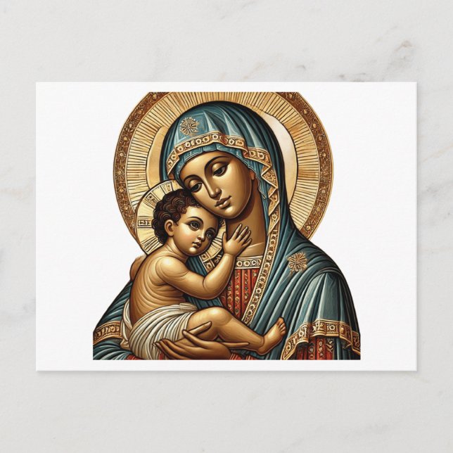 Postal Virgen María con el niño Jesús (Anverso)