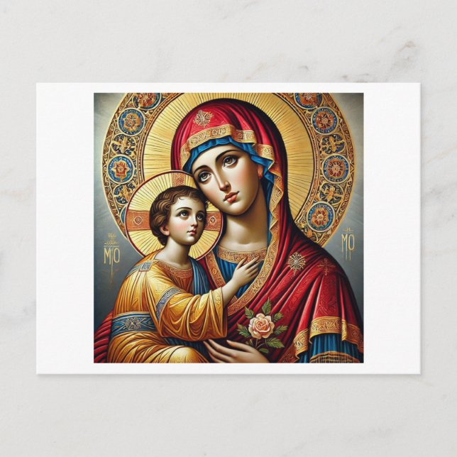 Postal Virgen María con el niño Jesús Cristo (Anverso)