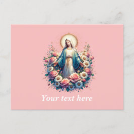 Postal Virgen María con hermosos Rosas