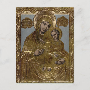 Postal Virgen María e Infante Jesucristo Dorado Elegante