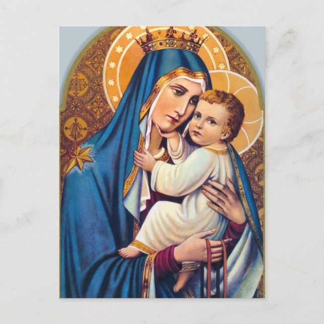 Postal Virgen María Jesús Oferta de misa católica (Anverso)