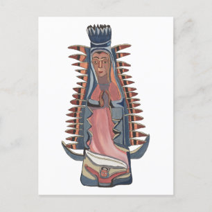 Postal Virgen María Nuestra Señora de Guadalupe pintando