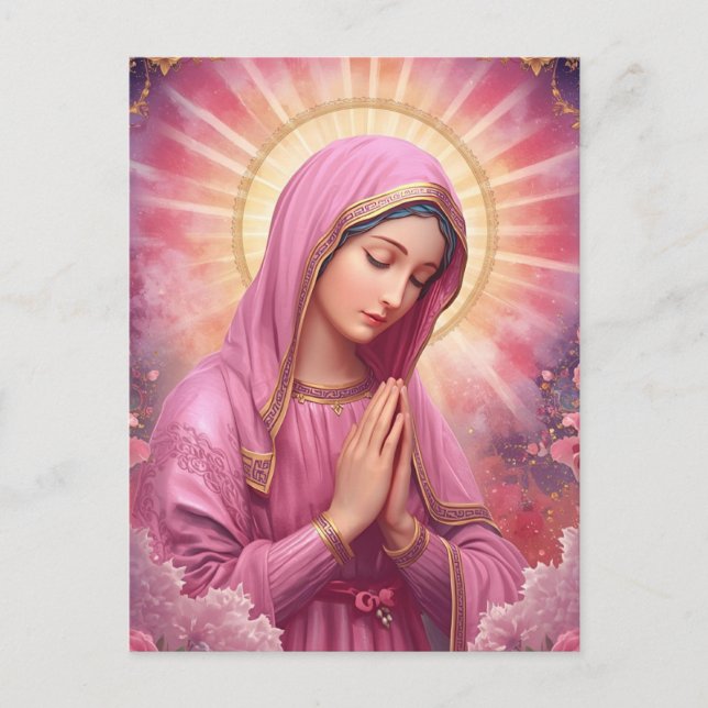 Postal Virgen María rezando Navidad  (Anverso)
