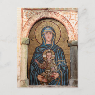 Postal Virgen María Y Jesús Mosaico