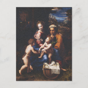 Postal Virgen María y Niño con Juan el Bautista