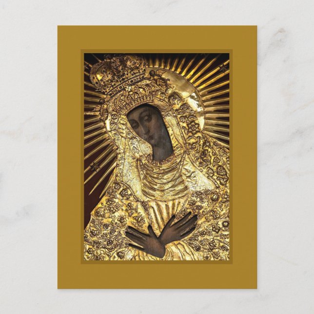 Postal VIRGEN NEGRA en Revestimiento de Riza Dorada Oklad (Anverso)