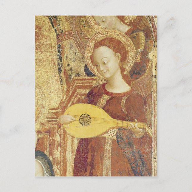 Postal Virgen y niño al frente con seis ángeles (Anverso)