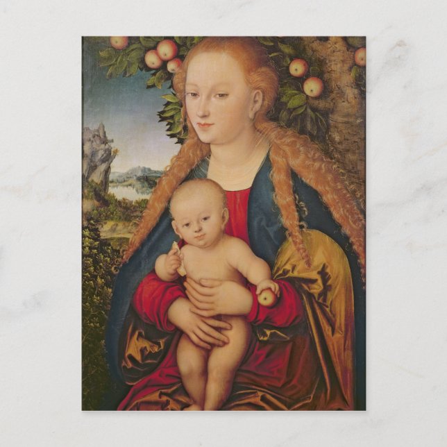 Postal Virgen y niño bajo un árbol de Apple (Anverso)