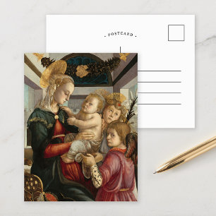 Postal Virgen y Niño con Ángeles   Botticelli