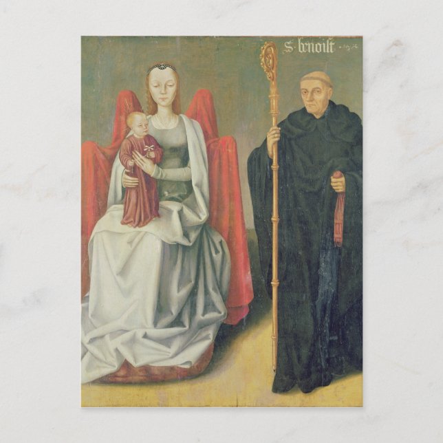 Postal Virgen y niño con San Benedicto (Anverso)