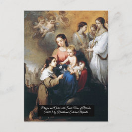 Postal Virgen y niño con san Rosa