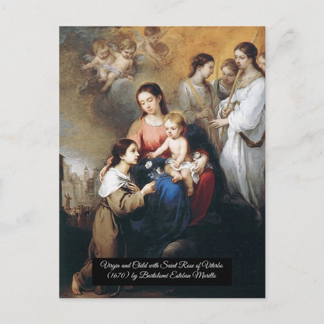 Postal Virgen y niño con san Rosa (Anverso)