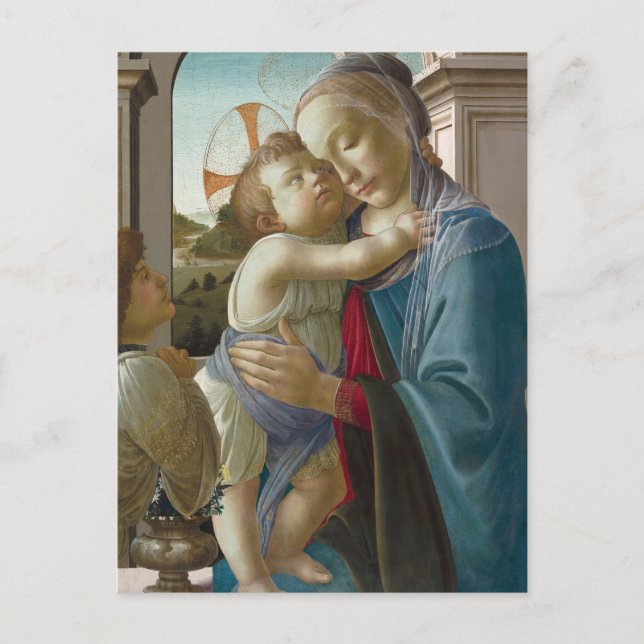 Postal Virgen y niño con un ángel, Sandro Botticelli (Anverso)