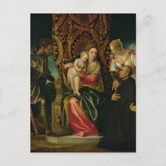 Postal Virgen y niño con un monje benedictino (Anverso)