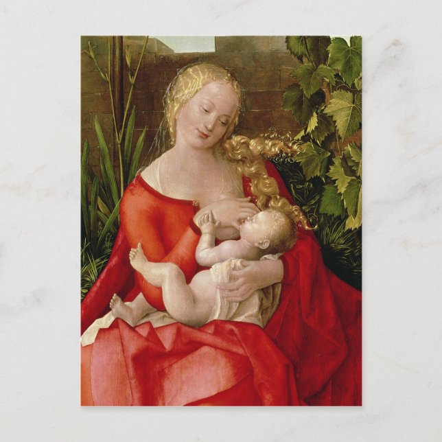 Postal Virgen y niño "Madonna con los Iris", 1508 (Anverso)