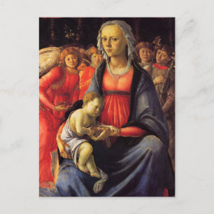Postal Virgen y Niño y cinco ángeles por Botticelli Postc