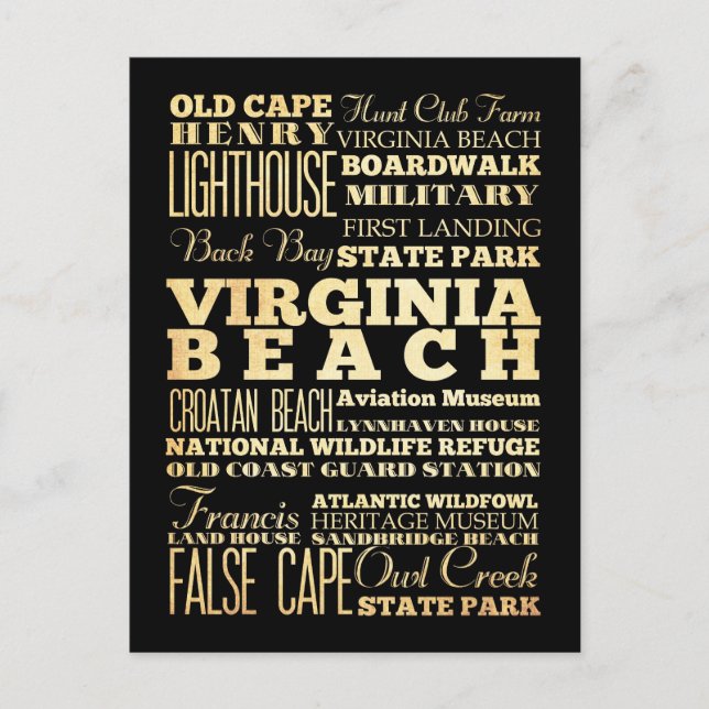 Postal Virgina Beach City, Virginia State Typography Art (Anverso)