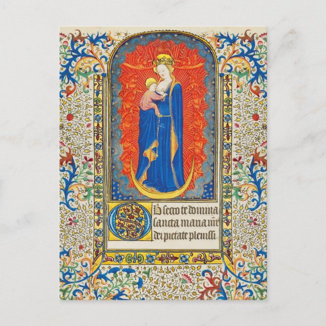 Postal VIRGINA CON NIÑOS Y ANGELES Antiguos Bañones Flora (Anverso)