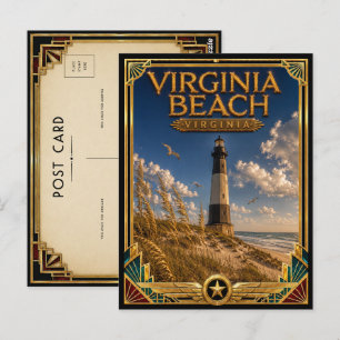 Postal Virginia Beach Virginia Arte Deco Dorado Antiguo