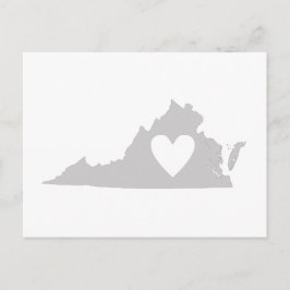 Postal Virginia Gray State Map Shape with Heartout
