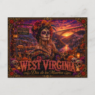 Postal Virginia Occidental Día de los Muertos Retro