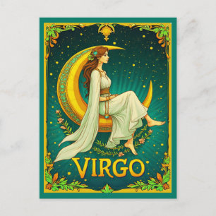 Postal Virgo Doncella Sentada en Luna Creciente