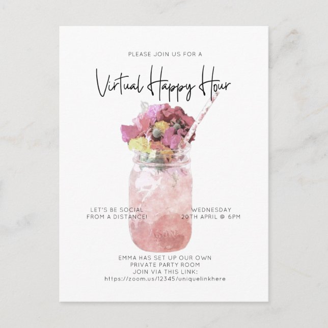 Postal Virtual Cocktail Fiesta a distancia social Happy H (Anverso)