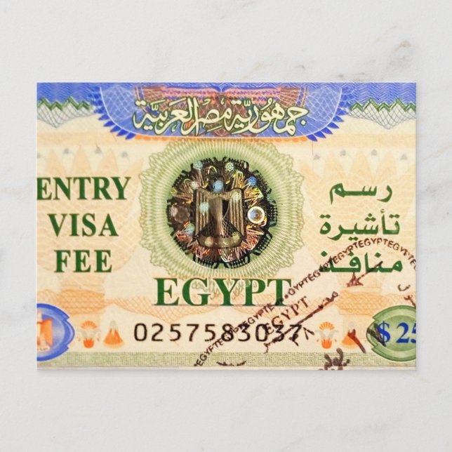 Postal Visado turístico con sello de entrada a Egipto con (Anverso)