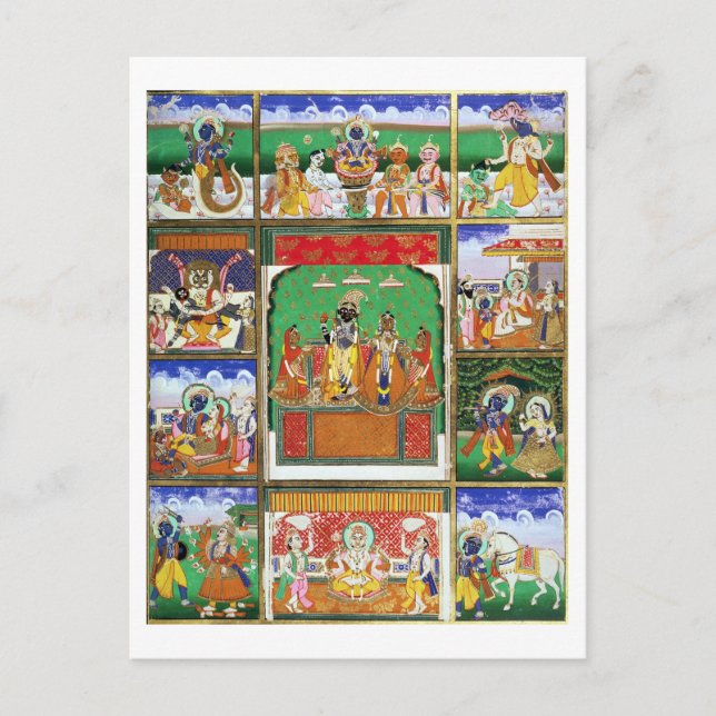 Postal Vishnu en el centro de sus diez avatares, Jaipur,  (Anverso)