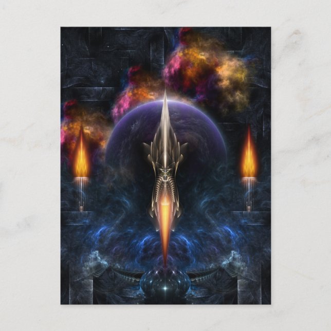 Postal Visión Del Arte Fractal De Vuelo (Anverso)