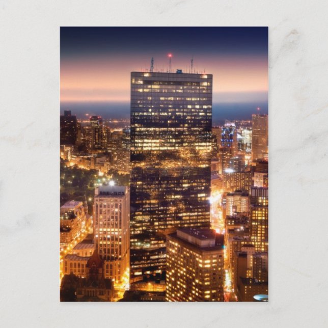Postal Visión general de Boston de noche (Anverso)