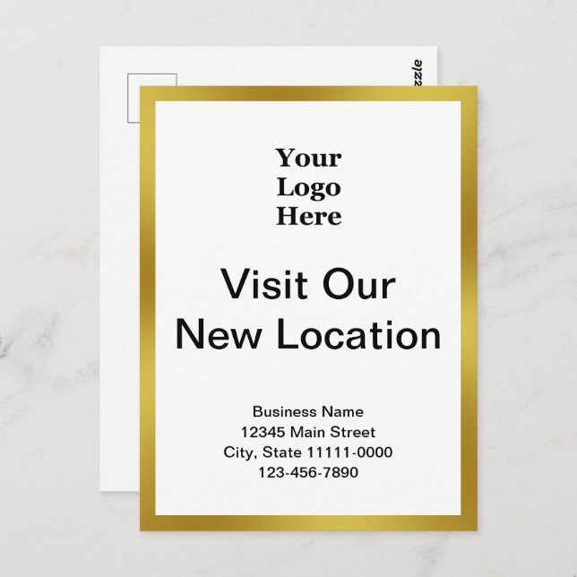 Postal Visit Our New Location Gold White Business Logo (Anverso / Reverso)