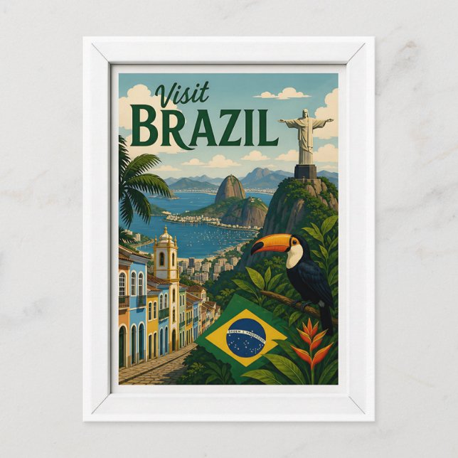 Postal Visita Brasil Viaje Vintage (Anverso)
