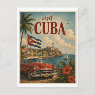 Postal Visita Cuba Travel Vintage