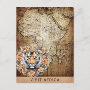 Postal Visita de cosecha África Mapa Viaje Floral de tigr