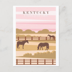 Postal Visita de cosecha en Kentucky Horses Travel Poster