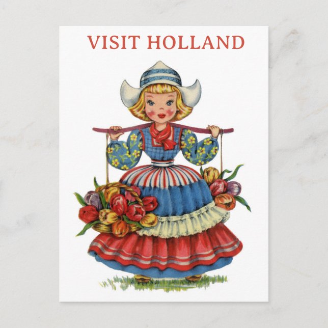 Postal Visita de cosecha Holanda Mujer holandesa Tulip Tr (Anverso)