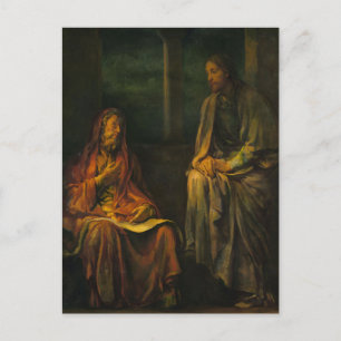 Postal Visita de Nicodemo a Cristo por John La Farge