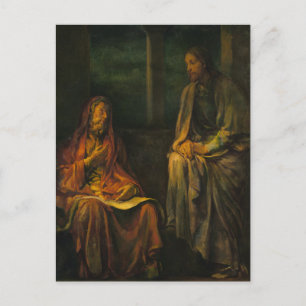 Postal Visita de Nicodemo a Cristo por John La Farge