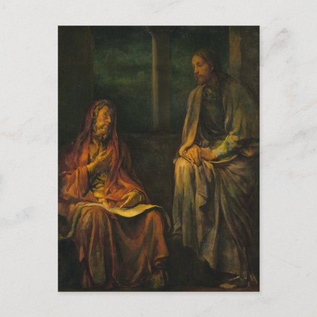 Postal Visita de Nicodemo a Cristo por John La Farge (Anverso)