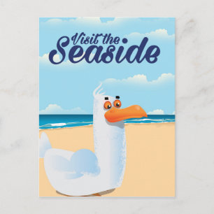 Postal Visita el cartel de viaje de la gaviota de la cost
