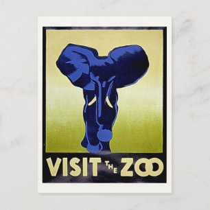 Postal Visita el Zoológico - Elefante - Cartel Antiguo de