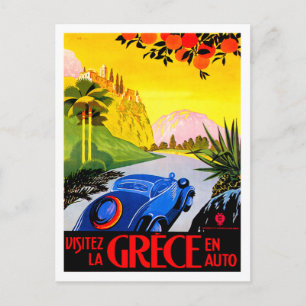 Postal Visita Grecia ~ Viaje en automóvil de época