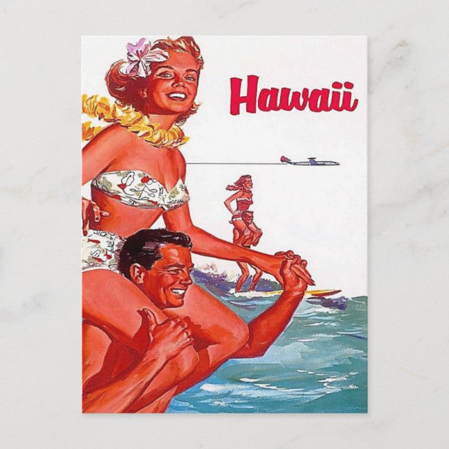 Postal Visita Hawaii - Surf - Viajes de época (Anverso)