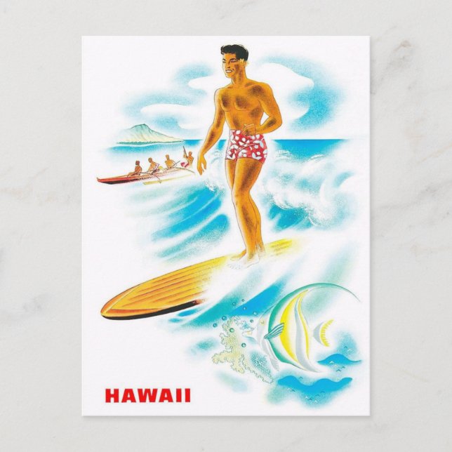 Postal Visita Hawaii - Surf - Viajes de época (Anverso)